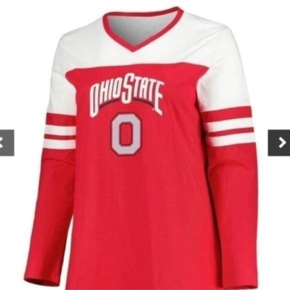 NWT Profile Varsity Ohio State Buckeyes Long Sleeve Stripe V-Neck T-Shirt 2X - Picture 2 of 3